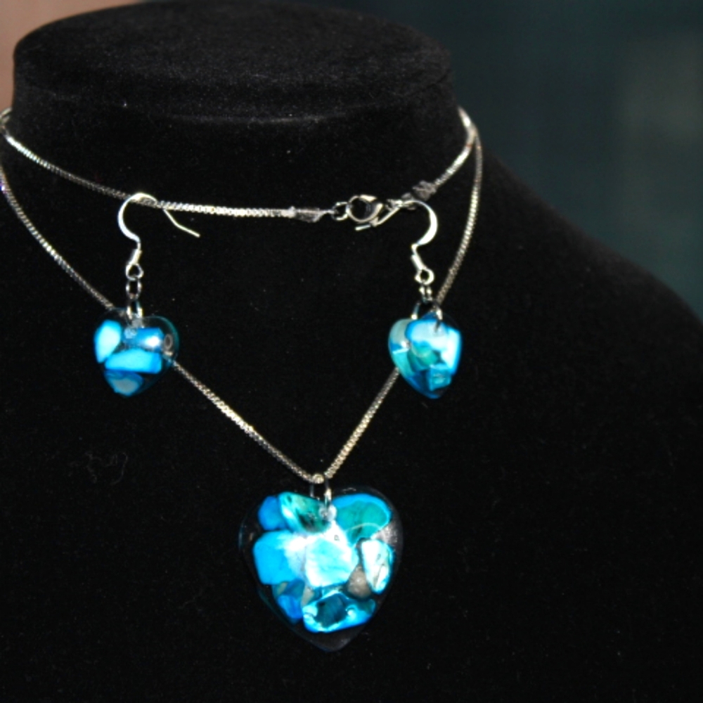 Ladies resin earnings and pendant.